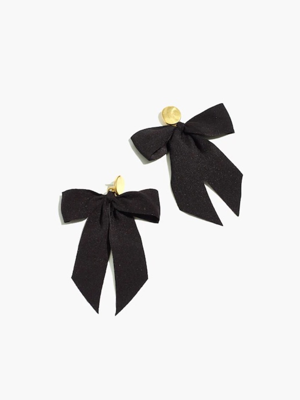 NEW Madewell | Satin Black Bow Drop Gold Statement Earrings